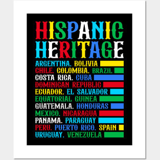 Hispanic Heritage Month National Latino Countries Flag Posters and Art